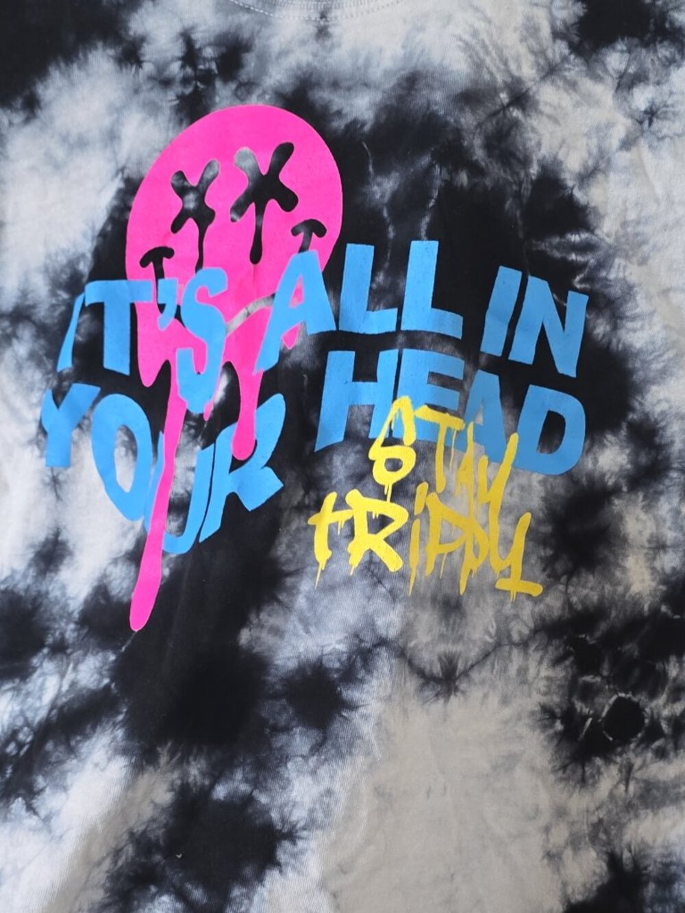 ​"It's All in Your Head" Dripping Smiley Tie-Dye Graphic T-Shirt